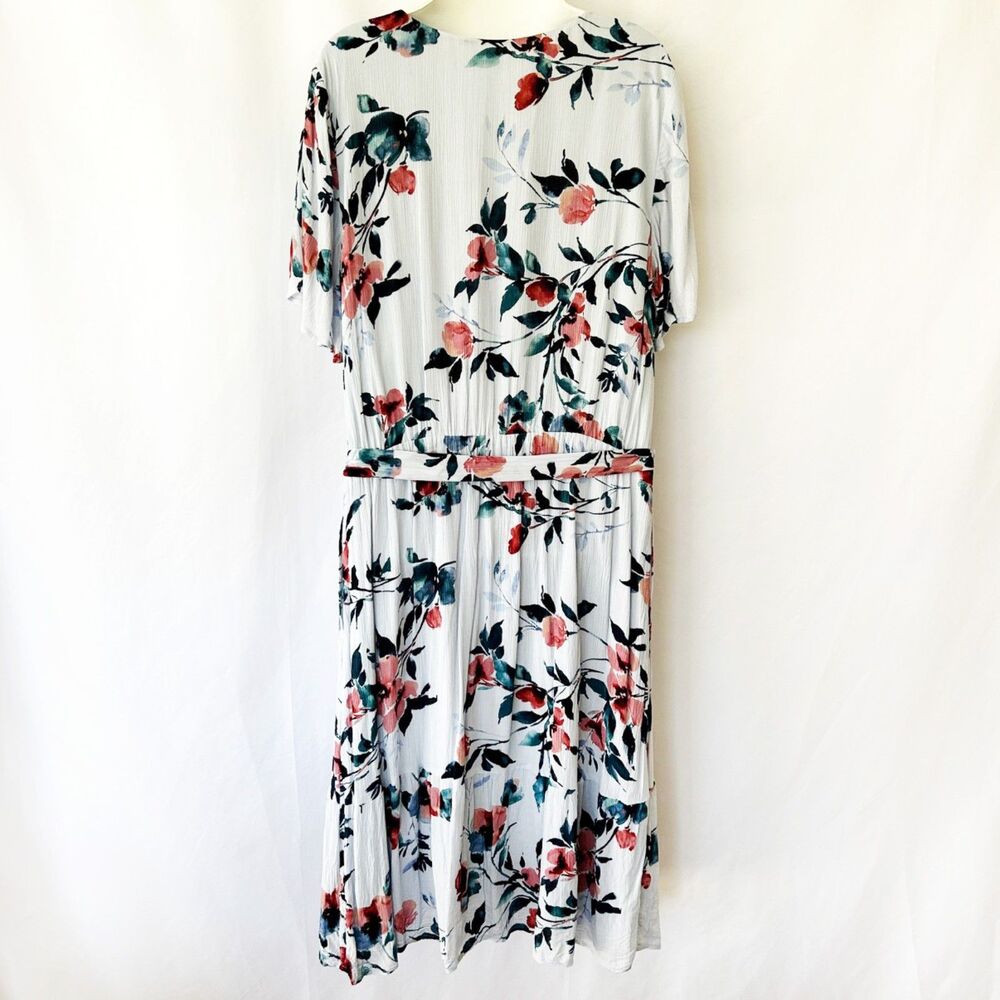 NWOT J. Jill Watercolor Floral Midi Dress in Blue (L) Short Sleeve Ruffled Hem - Picture 3 of 13